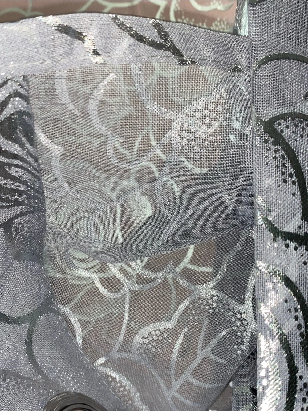 Cynthia Floral Rose Grommet Sheer Curtain Panel Pair Silver & Gray
